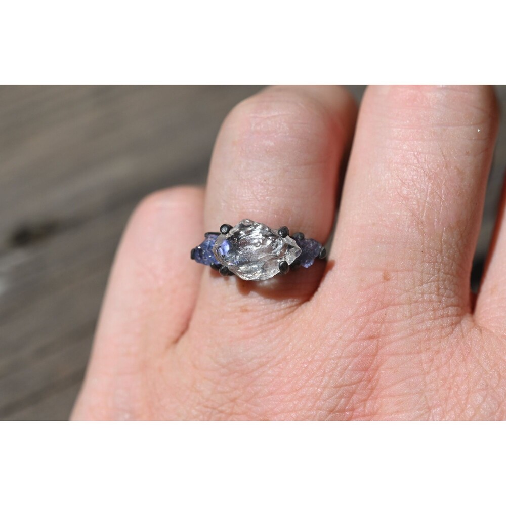 Tanzanite and lake county diamond ring, unique raw stone rings, alternative enga